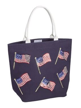 Mud Pie Navy Sequin Flag Tote Bag
